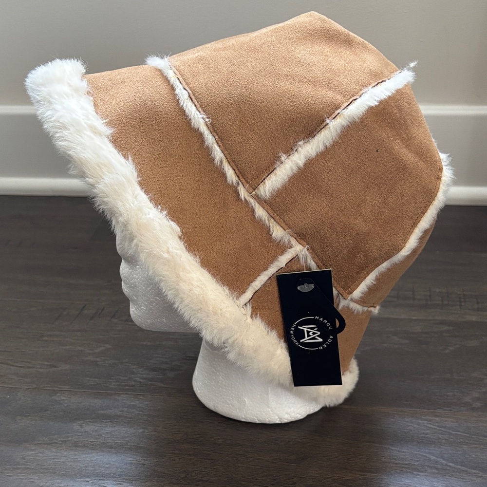 Marcus Adler Faux Suede,faux fur trim & interior, bucket hat,winter warm trendy